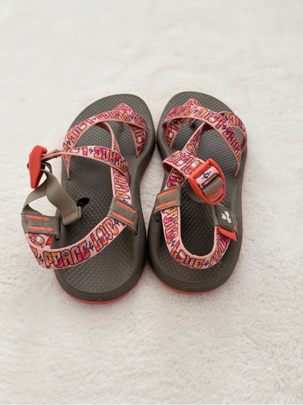 Chaco Women's Strappy Sandals in Gray with Pink/Orange Patterned Straps - Picture 9 of 9